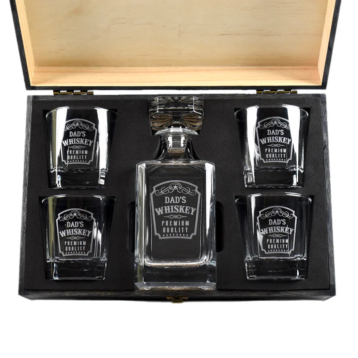 Whiskey Set - Decanter & 4 Glasses in Wood Box