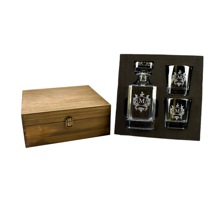 Whiskey Set - Decanter & 2 Glasses in Wood Box