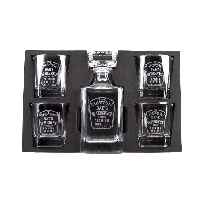 Whiskey Set - Decanter & 4 Glasses in Wood Box