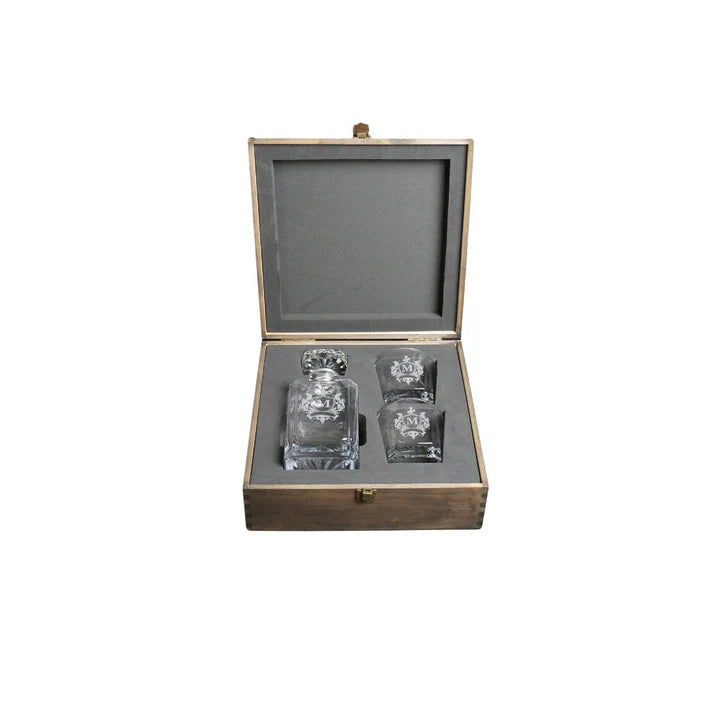 Whiskey Set - Decanter & 2 Glasses in Wood Box