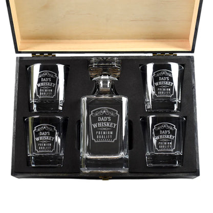 Whiskey Set - Decanter & 4 Glasses in Wood Box