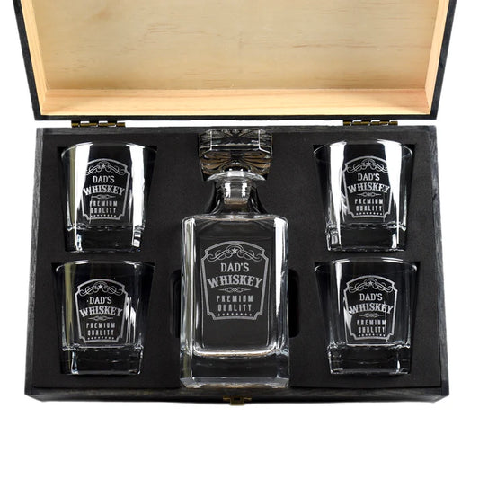 Whiskey Set - Decanter & 4 Glasses in Wood Box