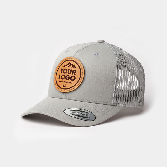 Custom Six-Panel Retro Trucker Cap with Leather Patch